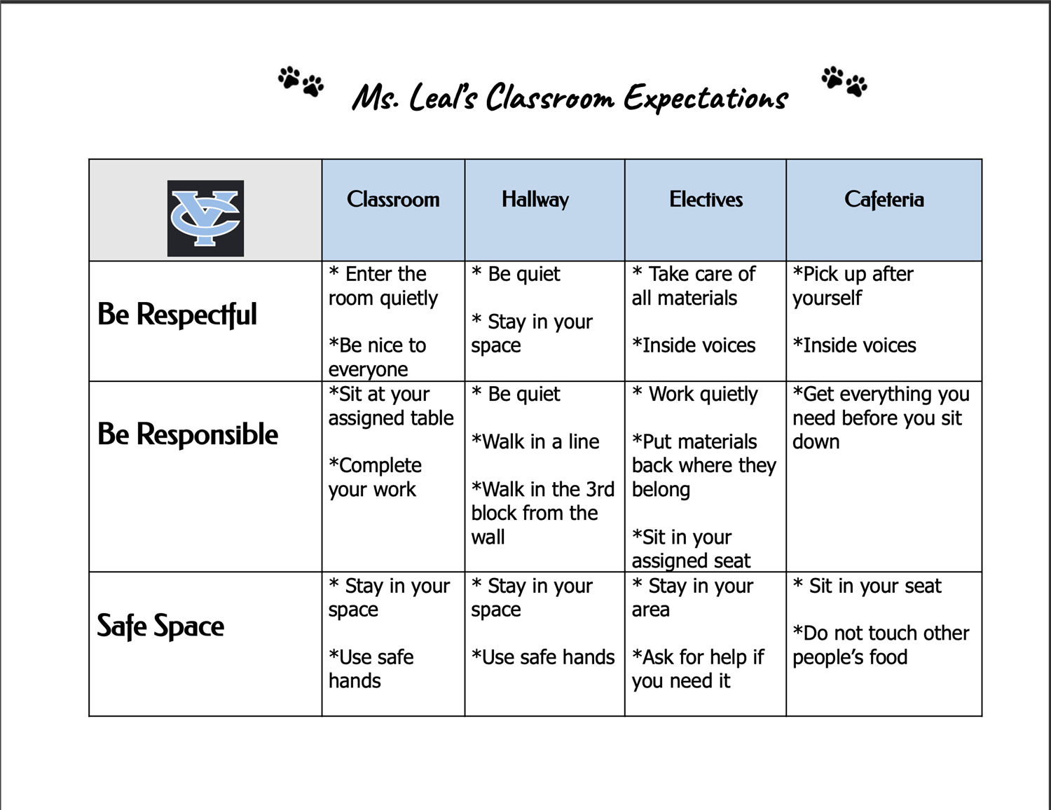 Ms.Leal's Classroom Matrix